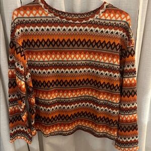 SHEIN Orange and Brown Patterned Long Sleeve Top